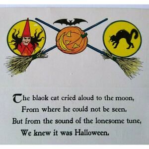 Antique Halloween Postcard Poem Gibson Witch Bat Black Cat 1912 Hallowell Maine